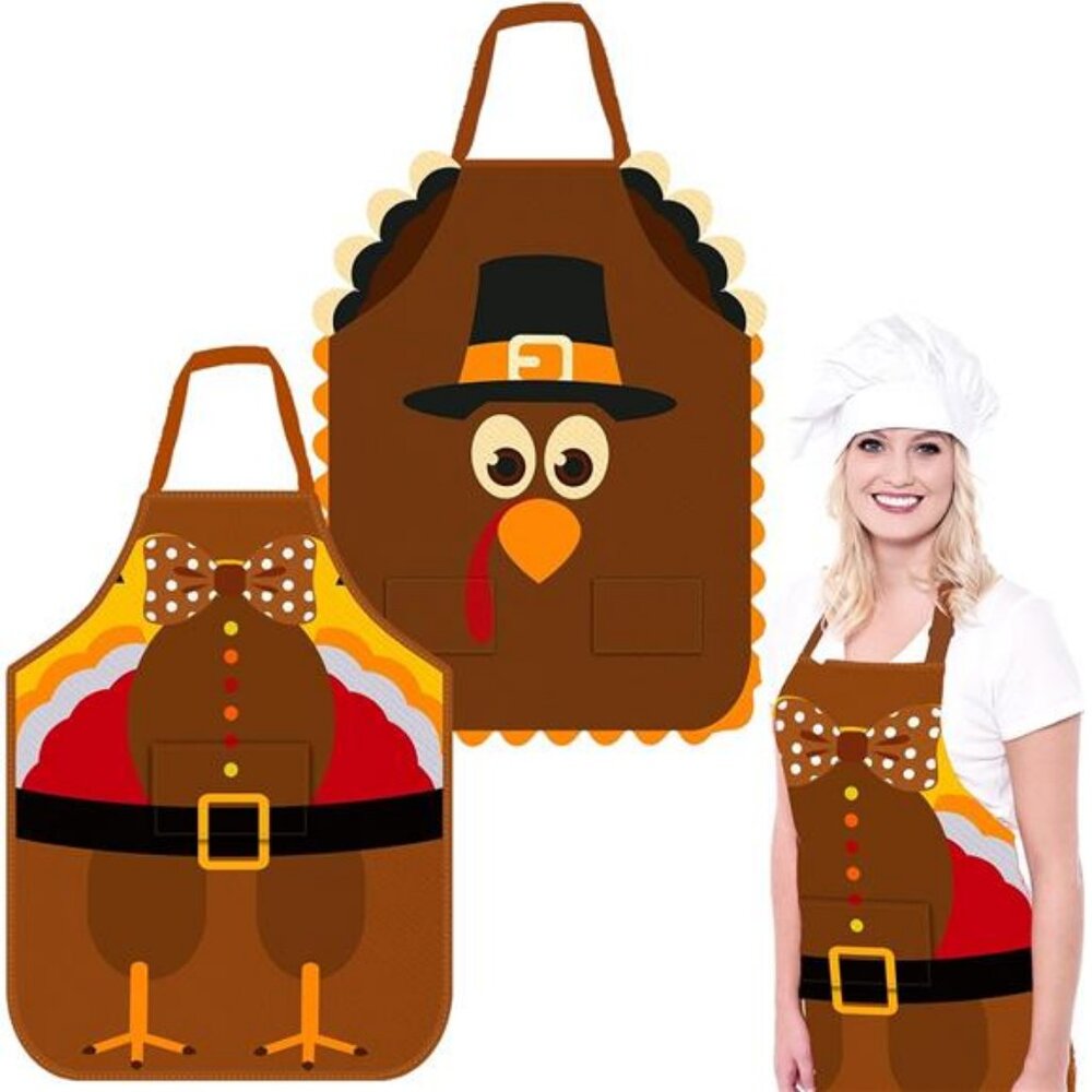 Happy Thanksgiving Aprons with Pockets, Waterproof Fall Kids' Turkey Aprons for